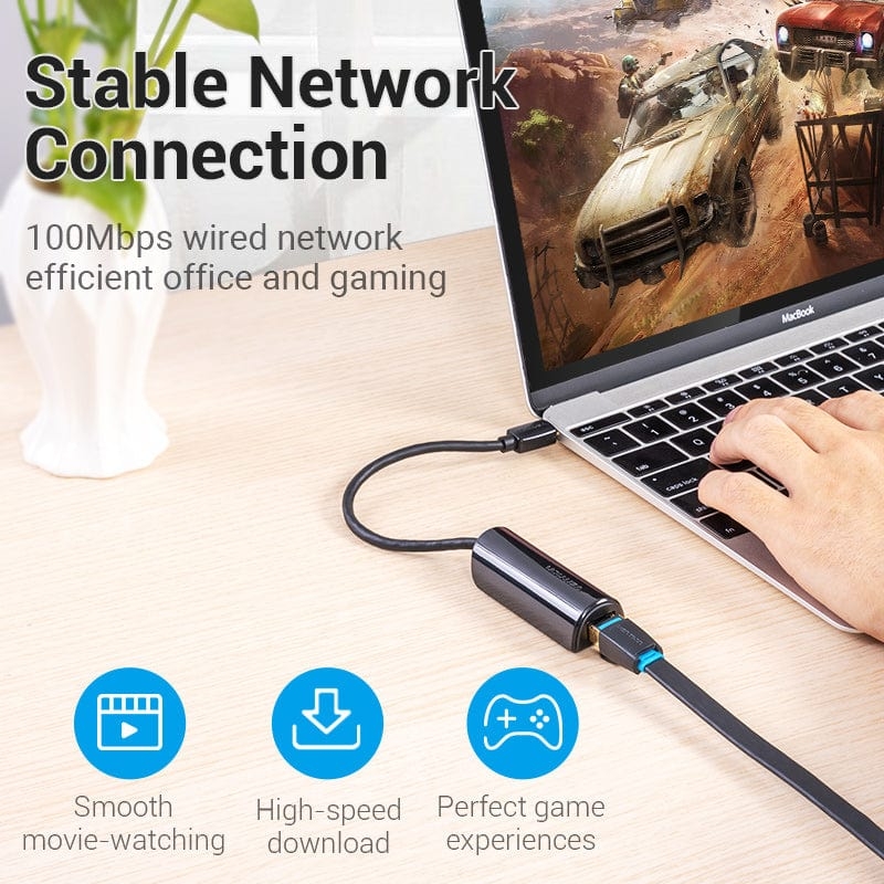 Cáp chuyển Type C sang cổng Mạng RJ45 Vention USB-C to 100M Ethernet Adapter - CFA (100Mbps, Plug & Play)