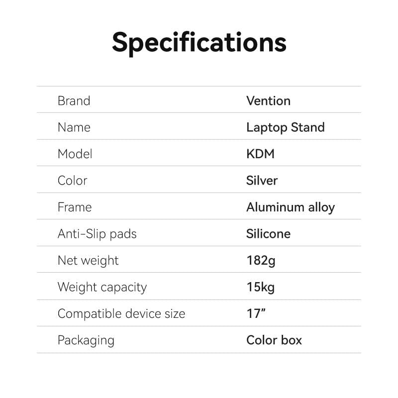Giá Đỡ Tản Nhiệt Kim Loại Laptop VENTION KDM (Aluminum Alloy Type, 15kg, 6-Adjustable Viewing Angles)