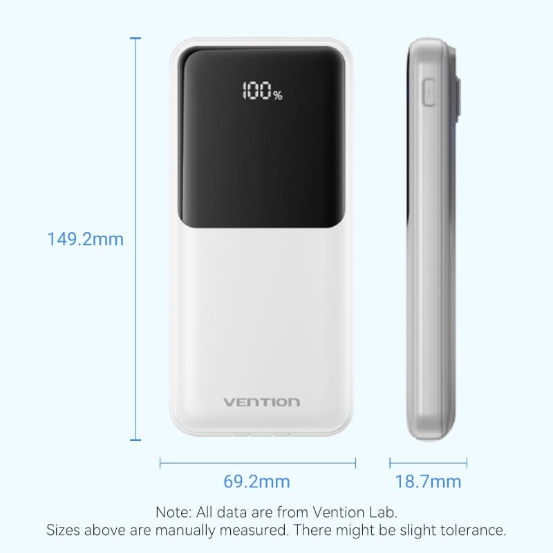Pin Dự Phòng VENTION FHO 10000mAh 22.5W (With Type-C + Lightning Cable, Digital Display, 1*Type-C + 2*USB-A Port, Micro-USB Input Port)