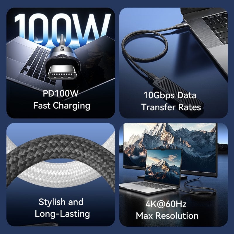 Cáp Sạc Nhanh C to C VENTION TRG 100W (4K@60Hz, USB3.2 Gen2, 10Gbps, 5A)