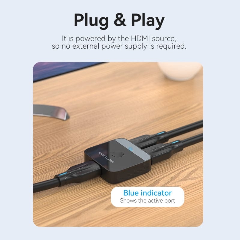Bộ chuyển cổng tín hiệu HDMI Vention 2-Port HDMI Bi-Direction 4K Switcher - AKO (2 chiều, 2in - 1out / 1in - 2out, 4K@60Hz)