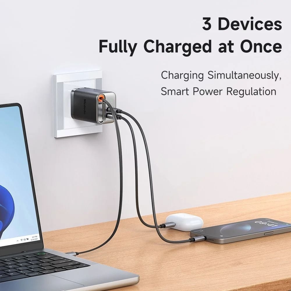 Củ Sạc Nhanh Đa Năng MCDODO CH-411 FreeGo 67W (Power Display, 1*Type-C + 1*USB-A port, with 65cm Type-C Built-in Retractable Cable)