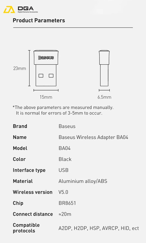 USB Bluetooth 5.0 tốc độ cao Baseus BA04 Bluetooth Receiver