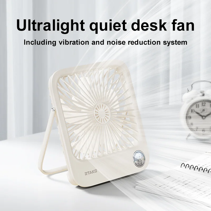 Quạt tích điện mini để bàn RTAKO W30 Ultra-Thin Card Fan (6000mAh, 5-Gear, 48H)
