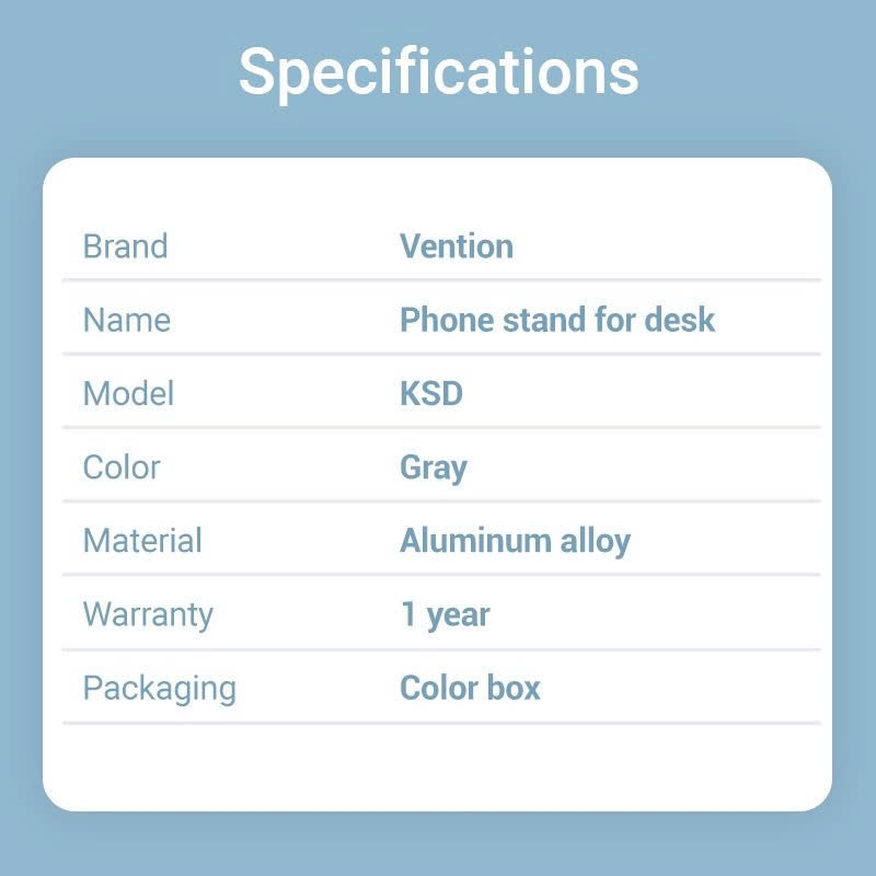 Đế giữ điện thoại, tablet máy tính bảng bằng kim loại xoay 360 độ Vention Aluminium Alloy