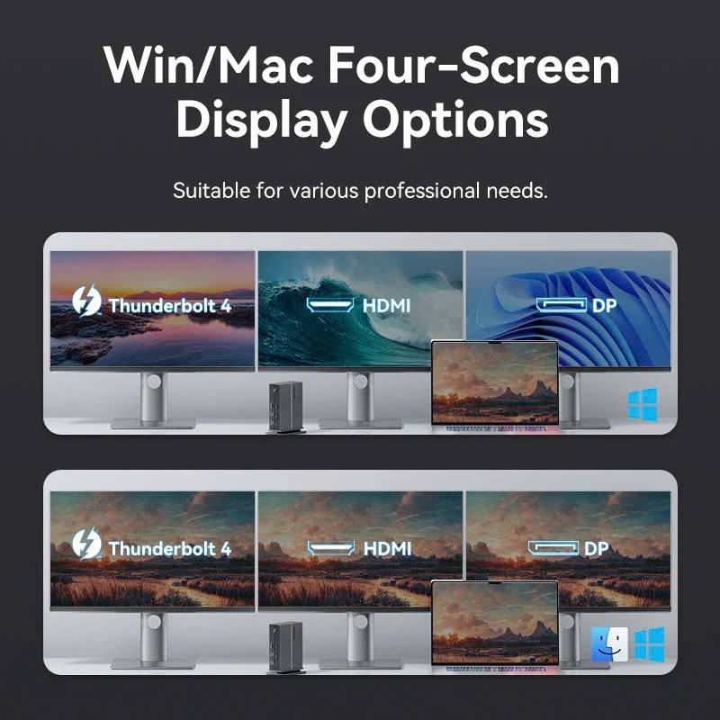 Vention USB-C to Thunderbolt 4/DisplayPort/HDMI/USB 3.2 Gen 2 Type-C/USB 3.2 Gen 2 Type-A x 2/USB 3.0/USB 2.0 x 2/RJ45/SD/TF/3.5mm TRRS/DC 5.5mm Thunderbolt 4 Docking Station EU-Plug Gray Aluminum Alloy Type (TPFH0-EU)