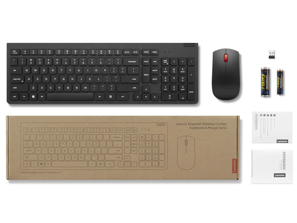 Bàn phím và chuột máy tính Lenovo Essential Wireless Combo Keyboard & Mouse Gen2 Black US_English 103P