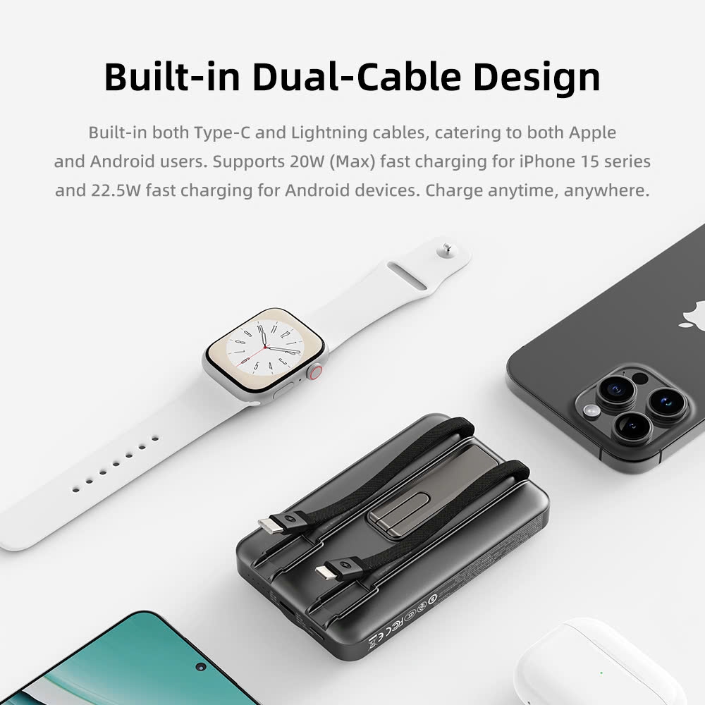 Pin Sạc Không Dây Nam Châm 5-in-1 ROCK P50 10000mAh 20W (tích hợp chân đế giữ điện thoại)