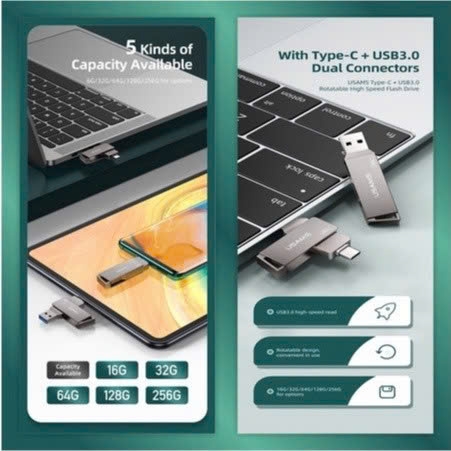 USB Lưu Trữ Di Động Tốc Độ Cao USB+TypeC USAMS ZB199 32GB (USB3.0 / 5Gbps)