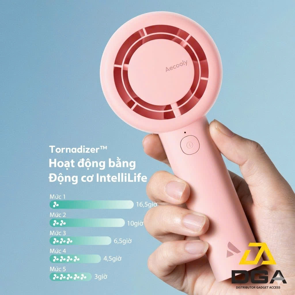 Quạt Cầm Tay AECOOLY Halo 01 (6000rpm, 5 Speed Settings, 16H, 3000mAh, 40 dB Low Noise)