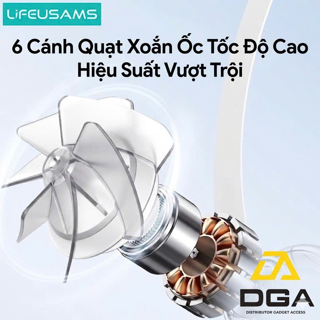 Quạt Cầm Tay Mini Tích Điện USAMS LU01 5 chế độ quạt High-speed Spiral Blades, 2000mAh