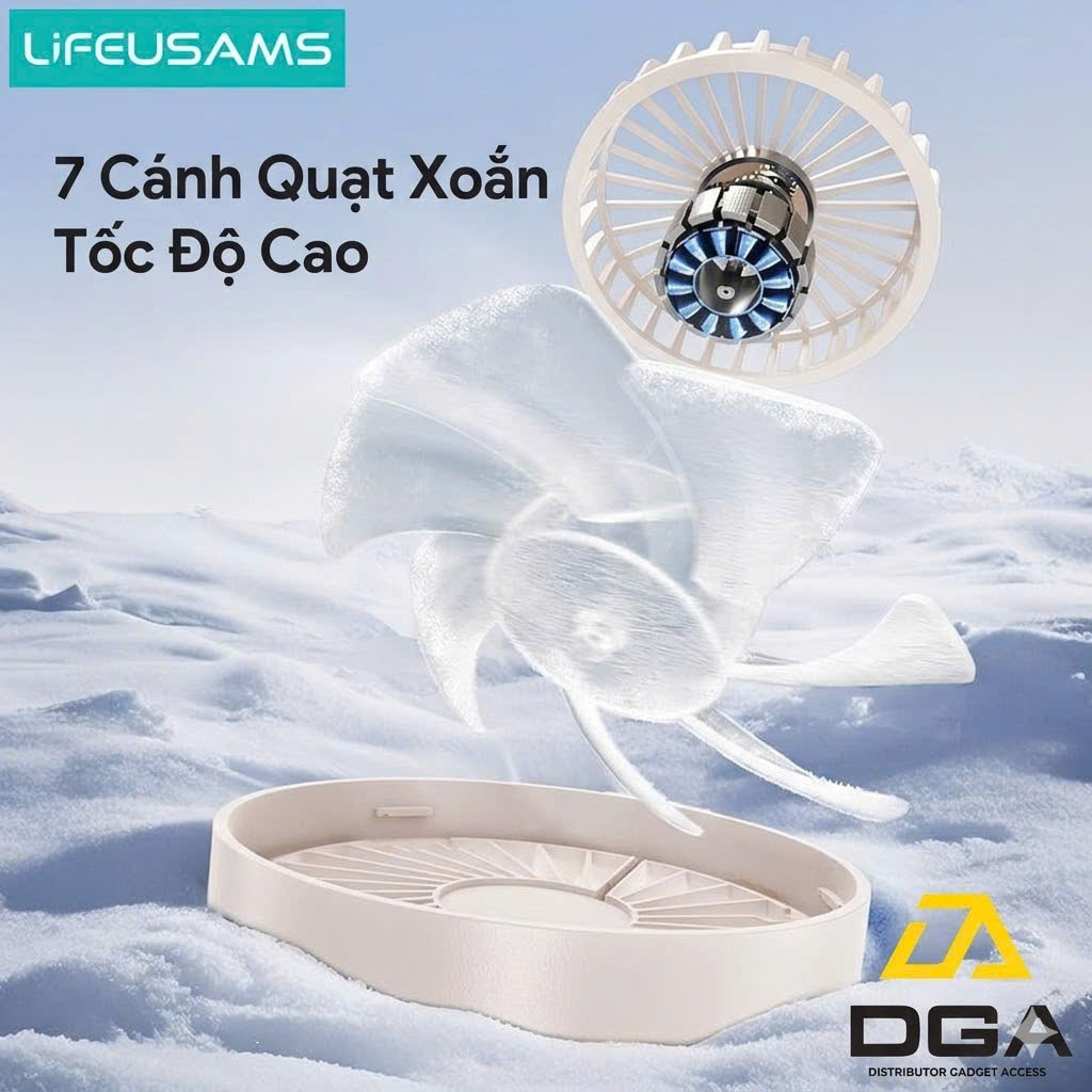 Quạt Cầm Tay USAMS LU02 3.9W (360° Free Rotation, With stand, 7pcs High-speed Spiral Blades, 900mAh, Strong Magnetic Suction, Three Gear Wind)