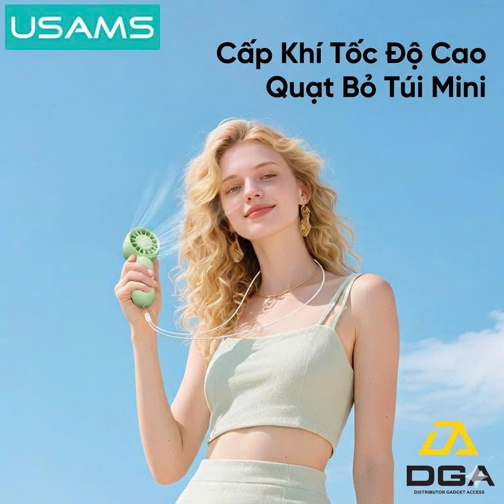 Quạt Mini Cầm Tay USAMS ZB354 3W (500mAh, 3 Speed Settings, 10400RPM, 2H)