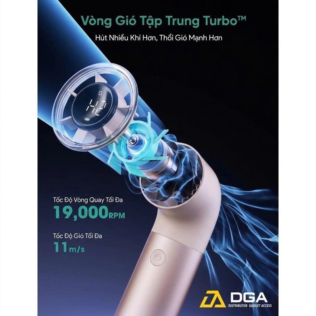 Quạt Cầm Tay AECOOLY Aero Ultra (4500mAh, 15.7H, 7 Speed Settings, LED Digital Display, 19000RPM)