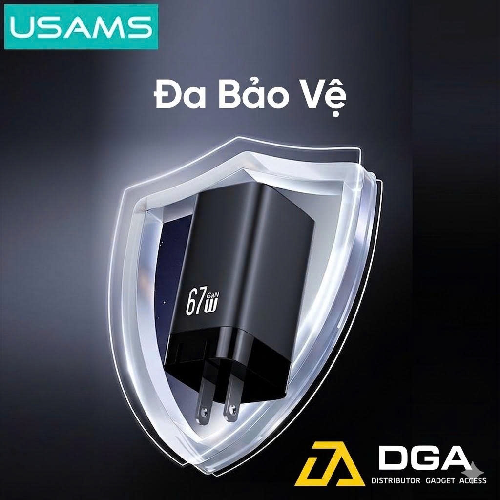Củ Sạc Nhanh 2C+A USAMS CC272 67W chân dẹp, GaN Charger, 3 cổng sạc