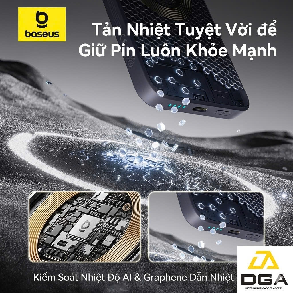 Pin Dự Phòng Không Dây Baseus EnerFill FM11 Ultra-Mini 10000mAh 22.5W (Sạc Không Dây 15W, Kèm Cáp C to C 0.3m 60W)