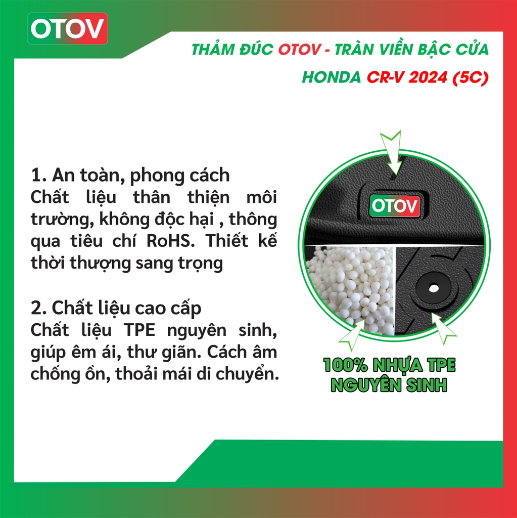 Thảm Đúc OTOV Tràn Viền Bậc Cửa Cho Xe Honda CRV 2024 Bản 5 Chỗ