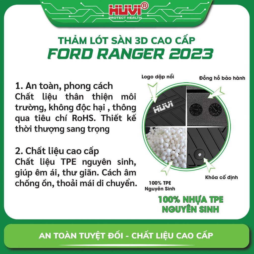 Thảm lót sàn ô tô Ford Ranger 2023 3D cao cấp