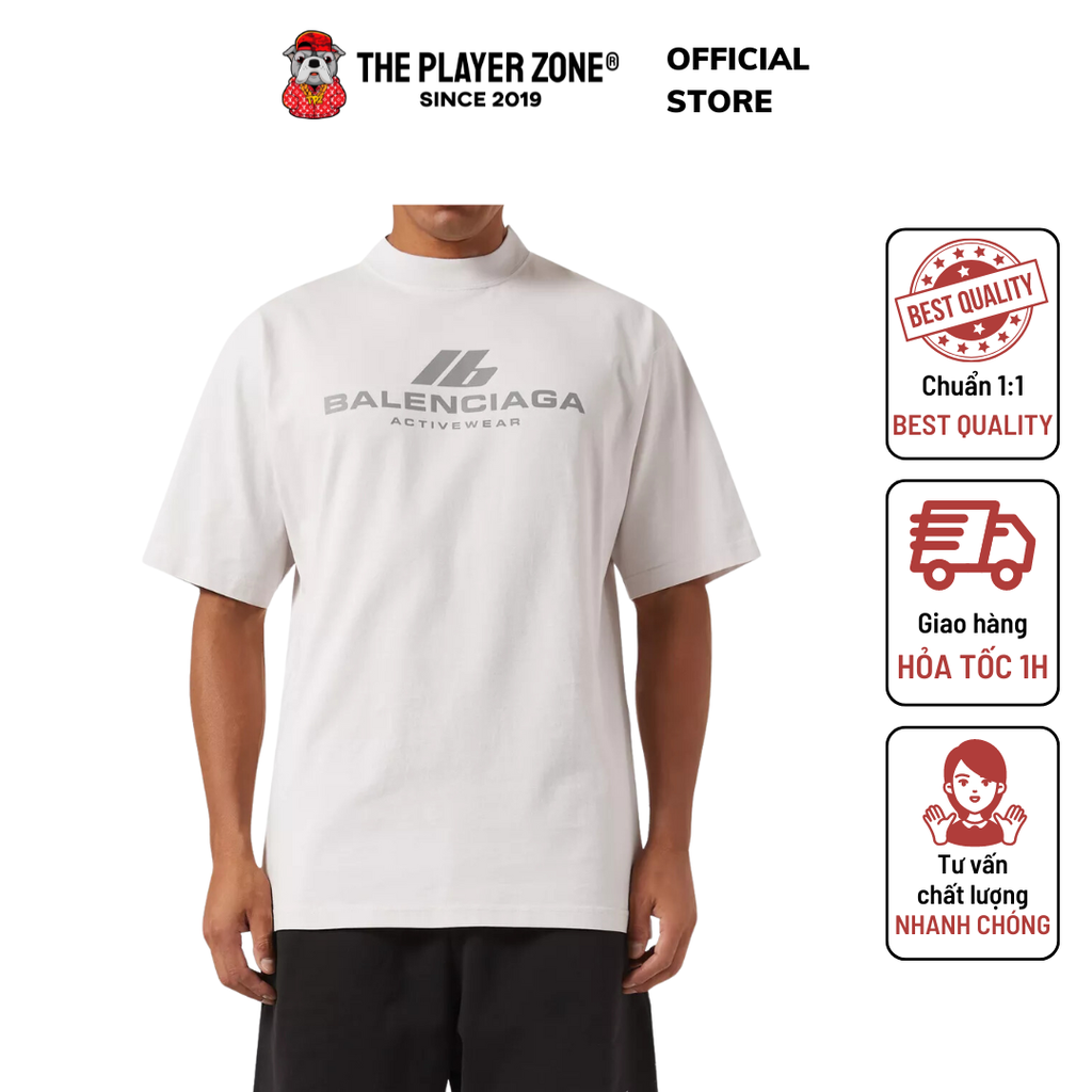 Áo thun Balenciaga Activewear Medium Fit T-shirt in Vintage Jersey - Trắng
