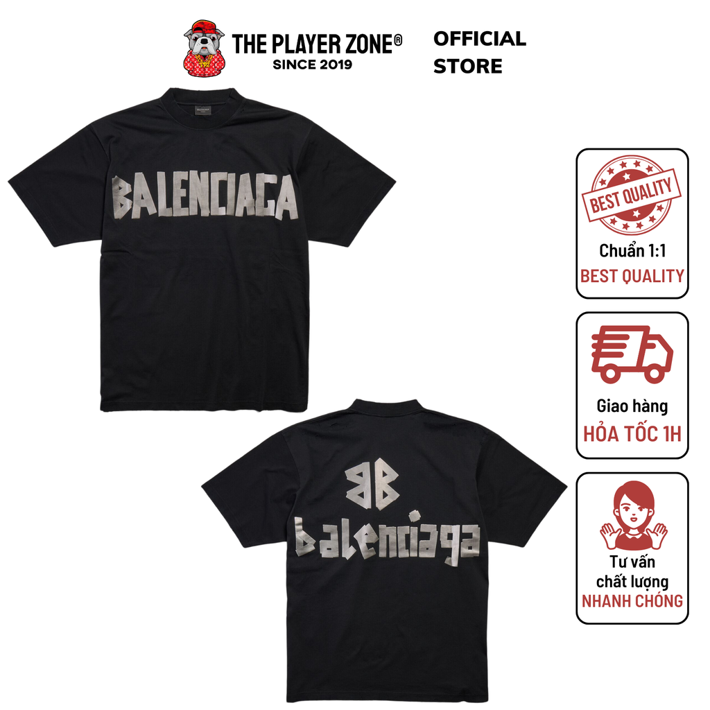 Áo thun Balenciaga New Tape Type T-Shirt Medium Fit In Black Vintage Jersey - Logo phản quang - Đen