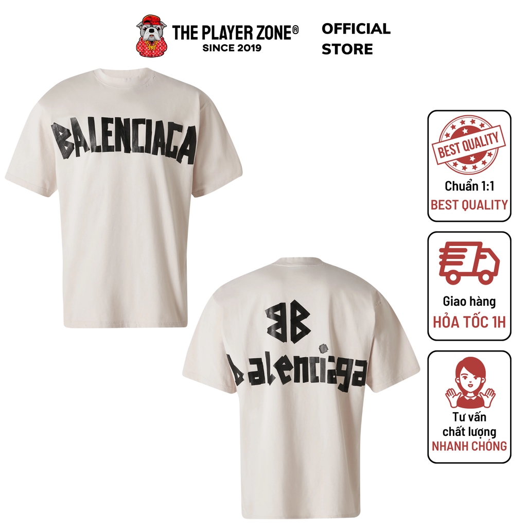 Áo Thun Balenciaga Tape Type T-Shirt Medium Fit In Black Vintage Jersey - Trắng
