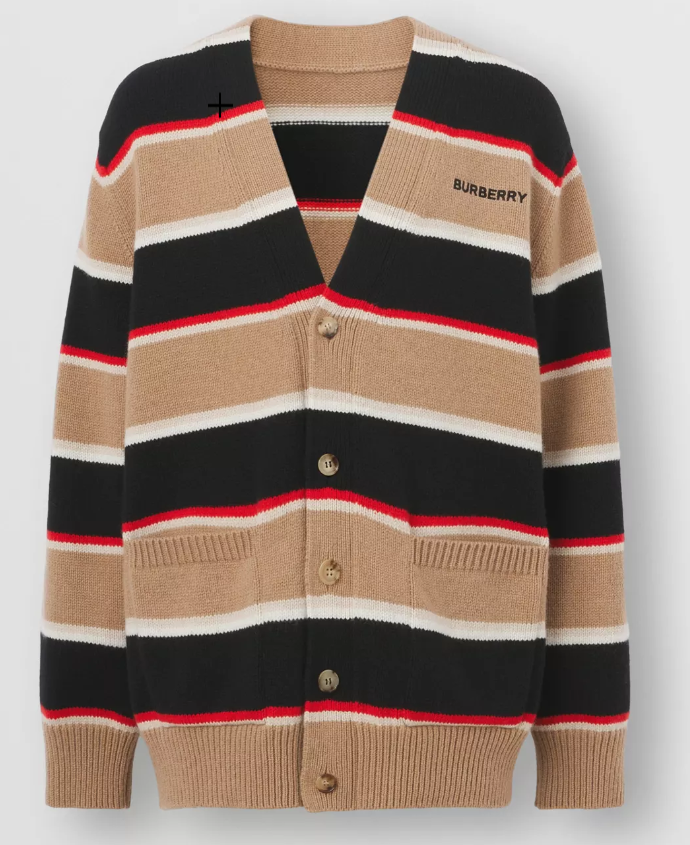 Áo Khoác Cardigan Burberry Embroidered Logo Stripe Wool The Player Zone