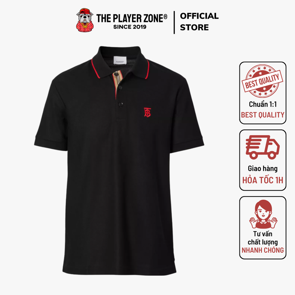 Áo Polo Burberry Icon Striped Placket Cotton Pique (Red Logo) The Player  Zone