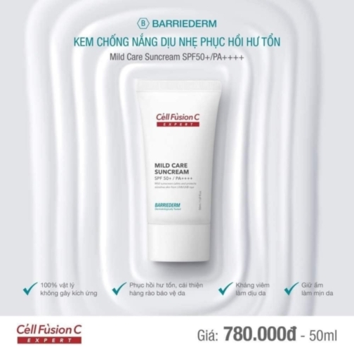 Cell Fusion C Expert - Kem chống nắng vật lý, tăng cường hàng rào bảo vệ da Mild Care Suncream SPF 50+/ PA++++