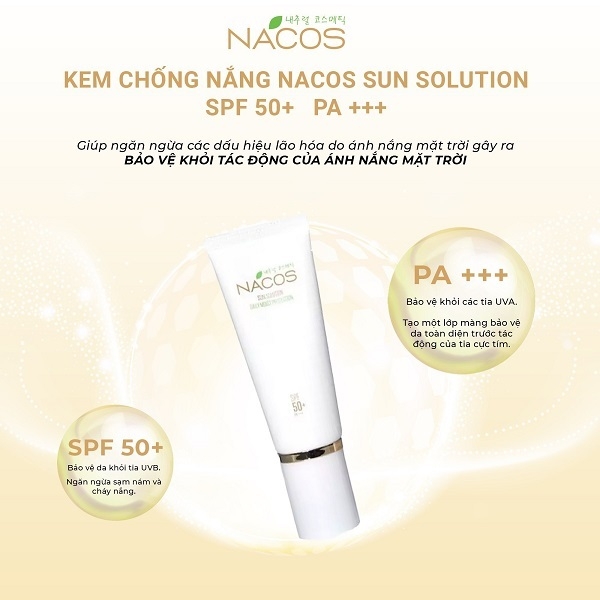Kem chống nắng Nacos Sun Solution Daily Moist Protection Cream  Xuất xứ: Hàn Quốc  Thương hiệu: Nacos – Coreana 