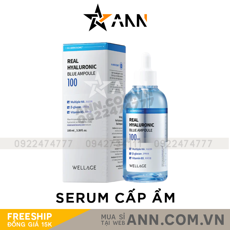 Tinh chất cấp nước WELLAGE Real Hyaluronic Blue Ampoule