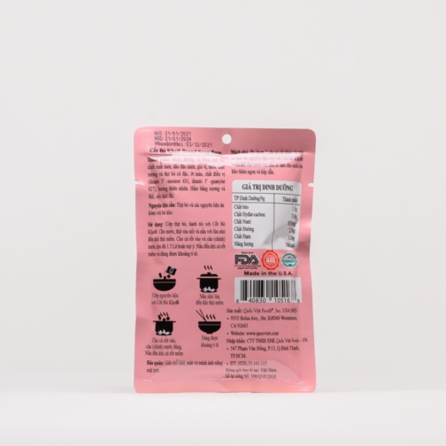 Tên sản phẩm: Cốt gia vị Bò Kho 50g - Vietnam Beef Flovored Stew Base  Thương hiệu: Quốc Việt Foods  Xuất xứ: Mỹ
