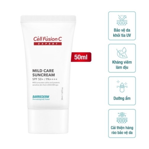 Cell Fusion C Expert - Kem chống nắng vật lý, tăng cường hàng rào bảo vệ da Mild Care Suncream SPF 50+/ PA++++