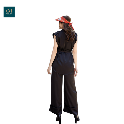Set doris áo sơ mi lụa túi vuông