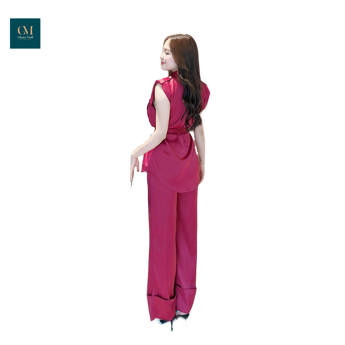 Set doris áo sơ mi lụa túi vuông