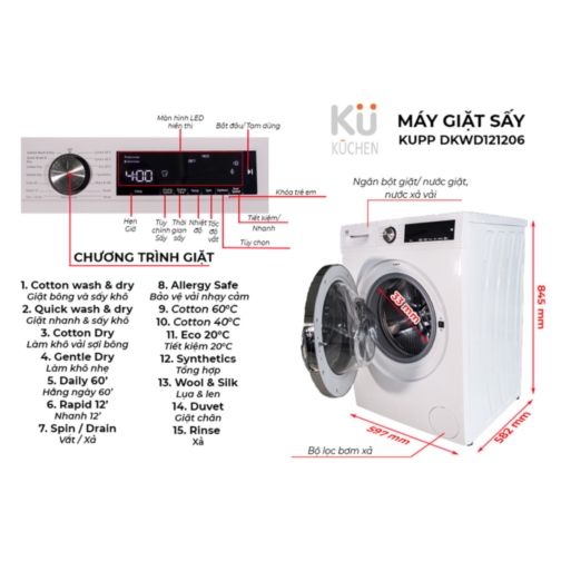 Máy giặt sấy kết hợp KUCHEN 10/6kg DKWD 12106