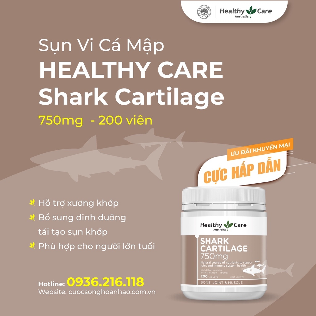 Sụn vi cá mập Healthy Care Shark Cartilage ÚC 200 viên-ÚC