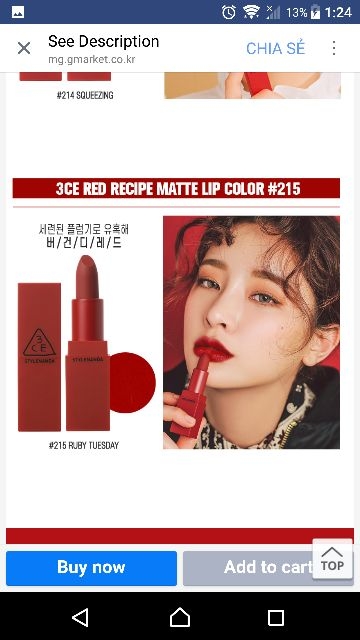 Son 3CE Red Recipe New -211, 212, 213, 214, 215-hàn