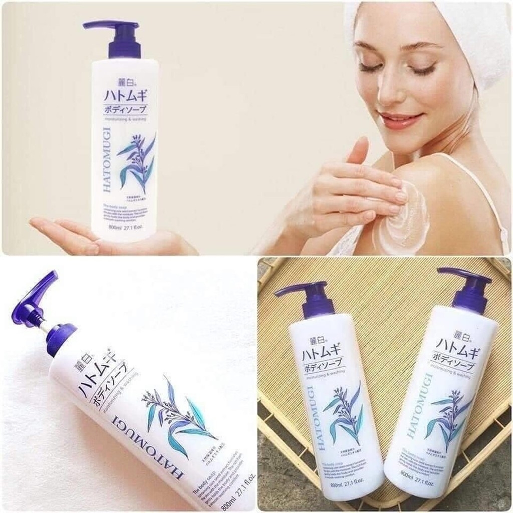 Sữa Tắm Dưỡng Ẩm, Trắng Da Chiết Xuất Hạt Ý Dĩ Hatomugi Moisturizing Washing 800ml-nhật
