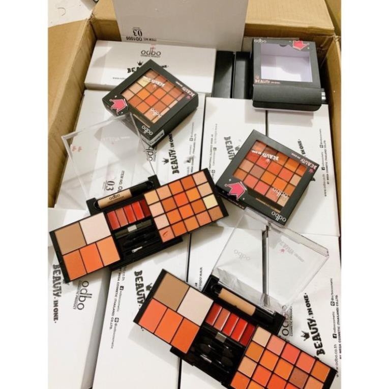 Bảng phấn mắt Odbo Beauty in.one 2 tầng có ô son môi - Thái Lan