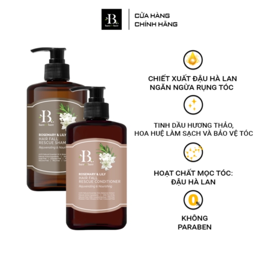 Bộ Dầu gội + Dầu xả Cao cấp Bare For Bare - Ngăn ngừa rụng tóc 300ml x2  Bộ Chăm sóc tóc Ngăn ngừa rụng tóc