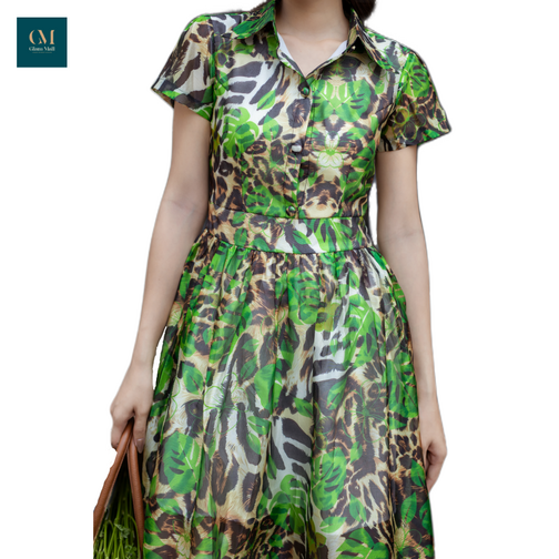 Đầm cổ sơ mi xanh lá Mabel