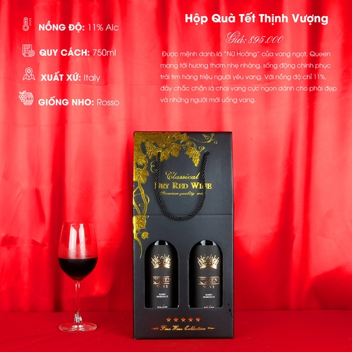 Hộp quà vang ( Chi tiết bao gồm 2 chai Polo 99 Queen Wine Vino Da Tavola Rosso 75C)