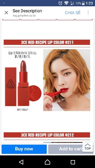 Son 3CE Red Recipe New -211, 212, 213, 214, 215-hàn