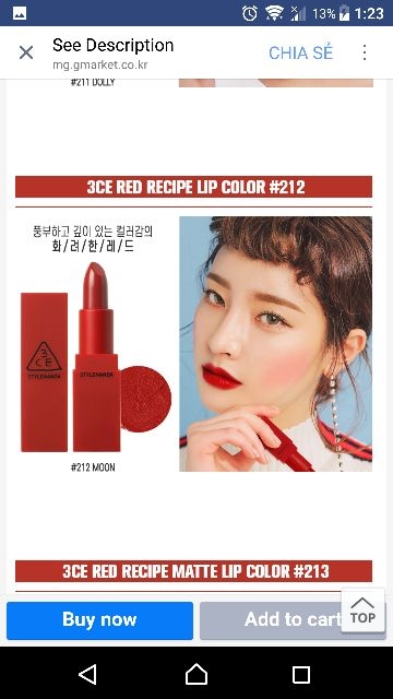 Son 3CE Red Recipe New -211, 212, 213, 214, 215-hàn