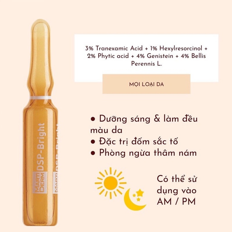 Tinh Chất Dưỡng Sáng Đều Màu Da, Giảm Đốm Sắc Tố MartiDerm Ampoule Pigment Zero DSP Bright Tây Ban Nha