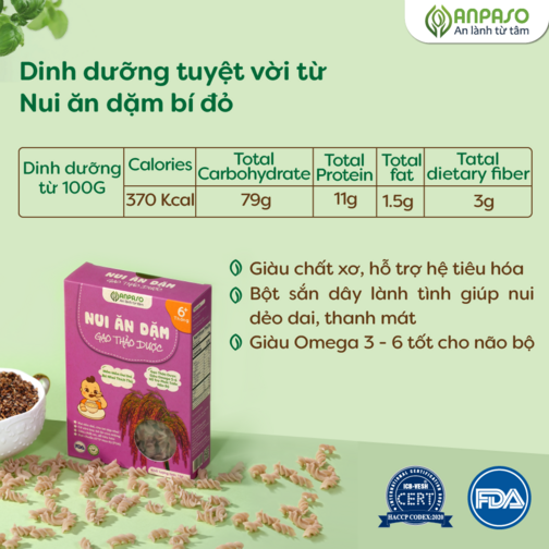 Nui ăn dặm gạo thảo dược Anpaso 150g