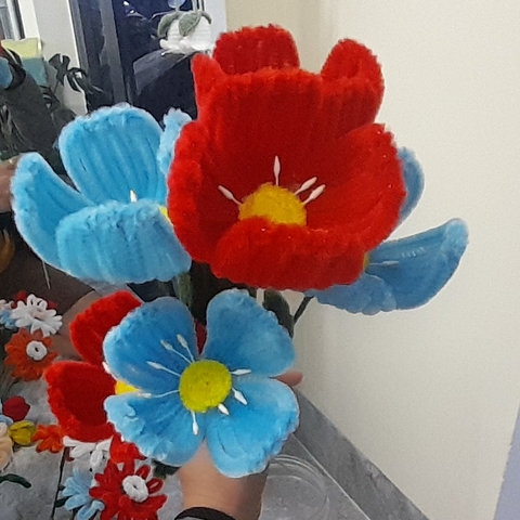 BÓ HOA ĐỒNG TIỀN KẼM NHUNG HANDMADE