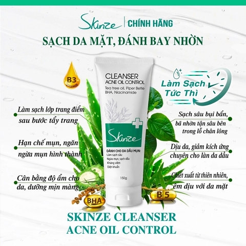 SỮA RỬA MẶT SKINZE ACNE OIL CONTROL CHO DA DẦU MỤN TRÀM TRÀ TRẦU KHÔNG KHỔ QUA BHA VITAMIN B5