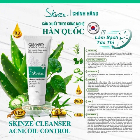 SỮA RỬA MẶT SKINZE ACNE OIL CONTROL CHO DA DẦU MỤN TRÀM TRÀ TRẦU KHÔNG KHỔ QUA BHA VITAMIN B5