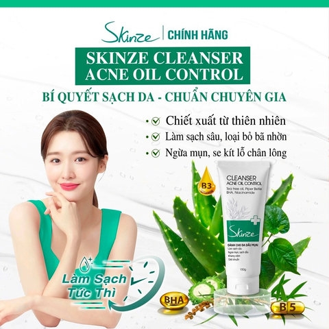 SỮA RỬA MẶT SKINZE ACNE OIL CONTROL CHO DA DẦU MỤN TRÀM TRÀ TRẦU KHÔNG KHỔ QUA BHA VITAMIN B5